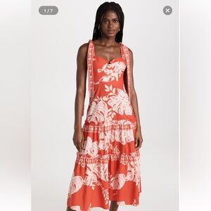 Farm Rio Lace Monsteras Red Midi Dress